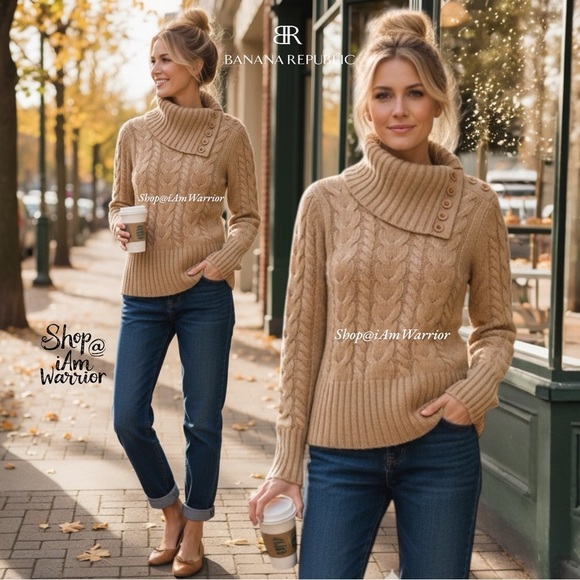 Banana Republic Angora Blend Cable Knit Convertible Collar Sweater *iamwarrior